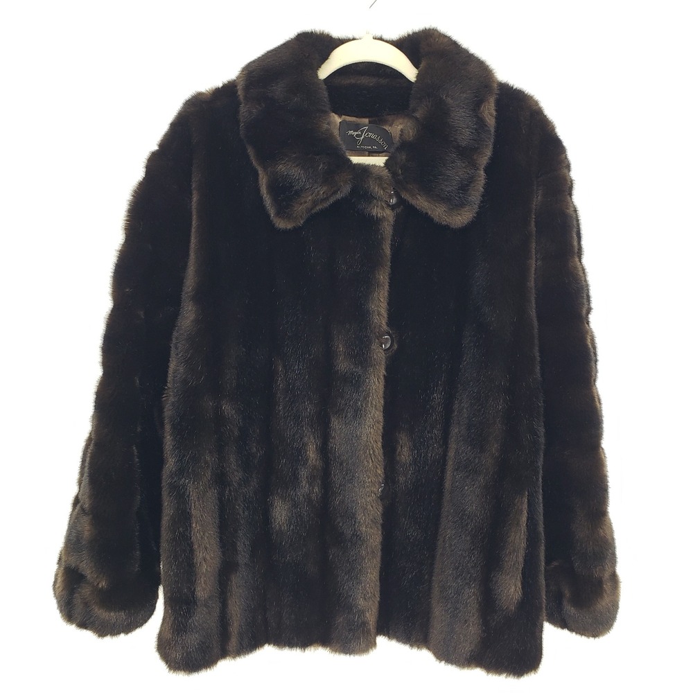 Vintage 70s Grandella II Faux Mink Fur Coat Women Large Brown ILGWU USA Glam